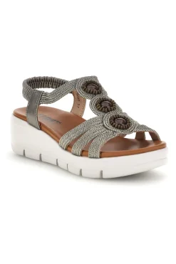 Silberne Sandalen mit dekorativen Applikationen und Keil The first active 24001B