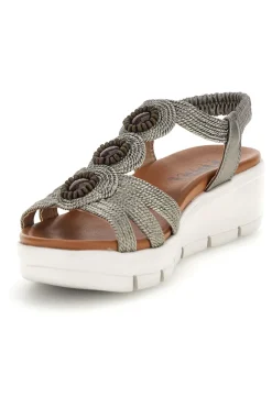Silberne Sandalen mit dekorativen Applikationen und Keil The first active 24001B