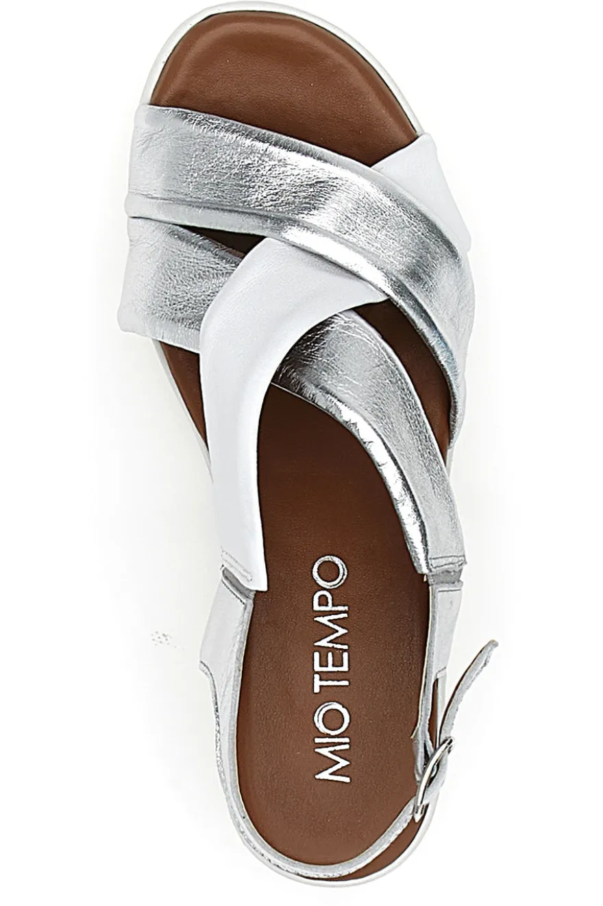 Silberne Sandalen mit Plateau und Obermaterial aus Leder Mio Tempo 269020