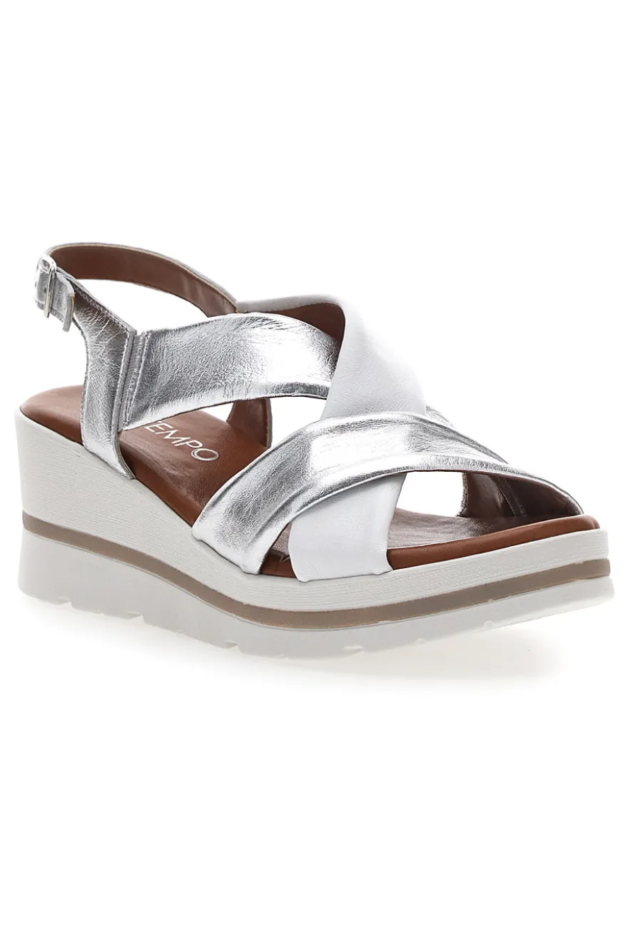 Silberne Sandalen mit Plateau und Obermaterial aus Leder Mio Tempo 269020