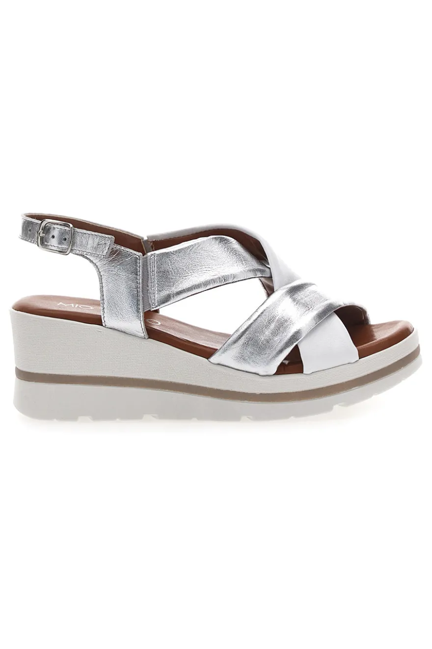 Silberne Sandalen mit Plateau und Obermaterial aus Leder Mio Tempo 269020