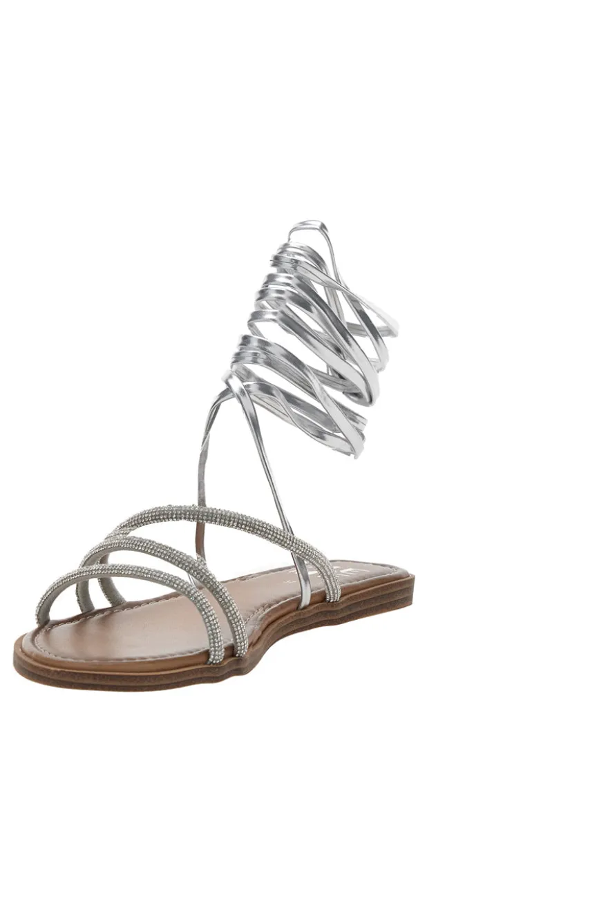 Silberne Sandalen mit Strasssteinen und Knöchelriemen Me & Me 1772