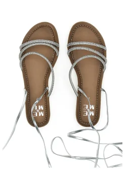 Silberne Sandalen mit Strasssteinen und Knöchelriemen Me & Me 1772