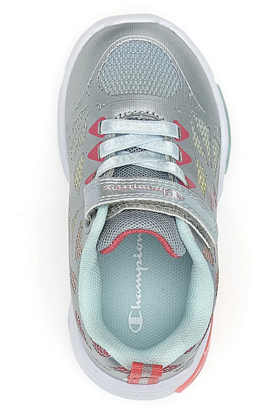 Silberne Sneakers mit mehrfarbigen Lichtern und Klettverschluss Champion Wave Tri G TD