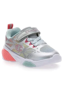 Silberne Sneakers mit mehrfarbigen Lichtern und Klettverschluss Champion Wave Tri G TD