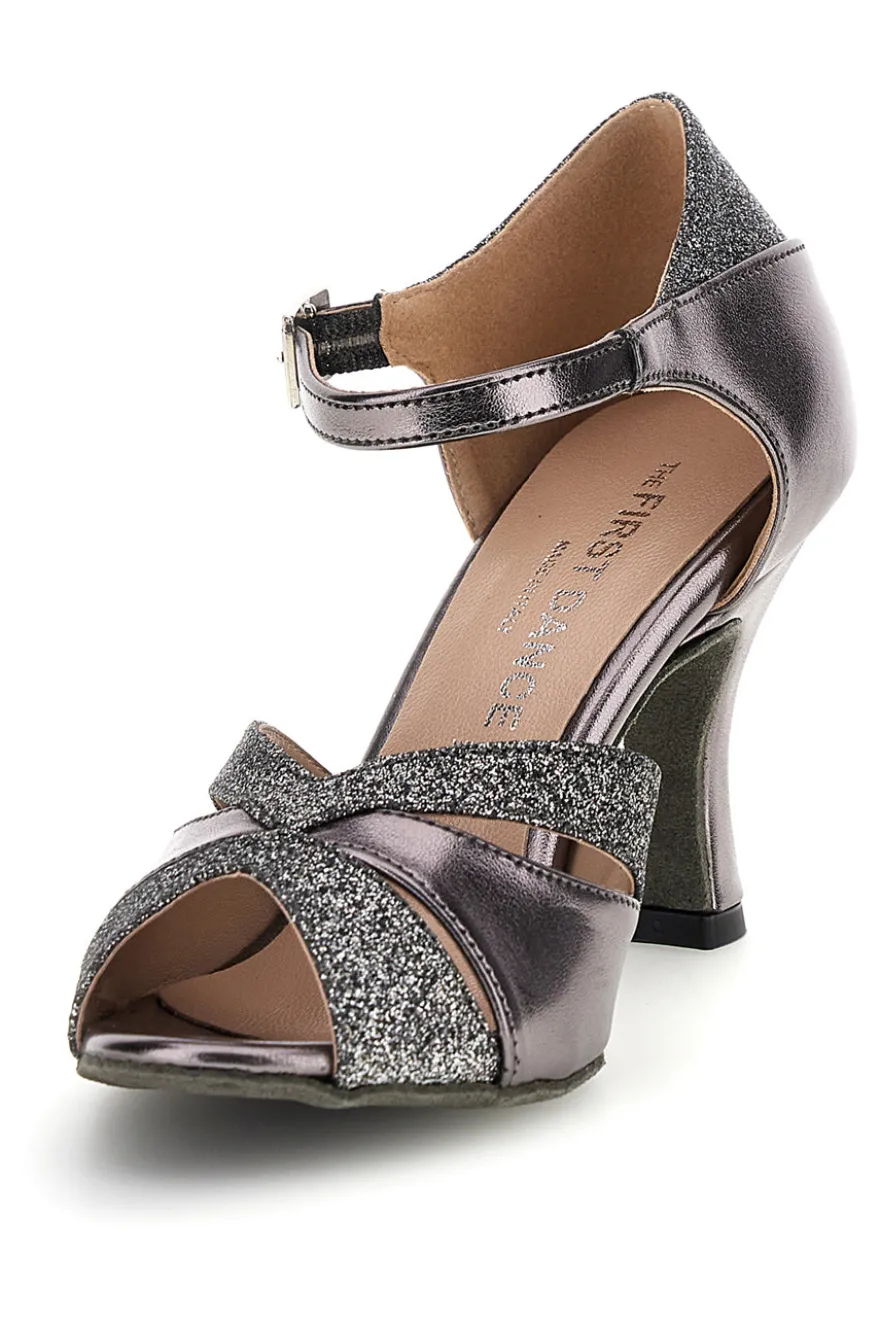 Silberne Tanzschuhe mit Riemen und Glitzer Der erste Tanz 6129