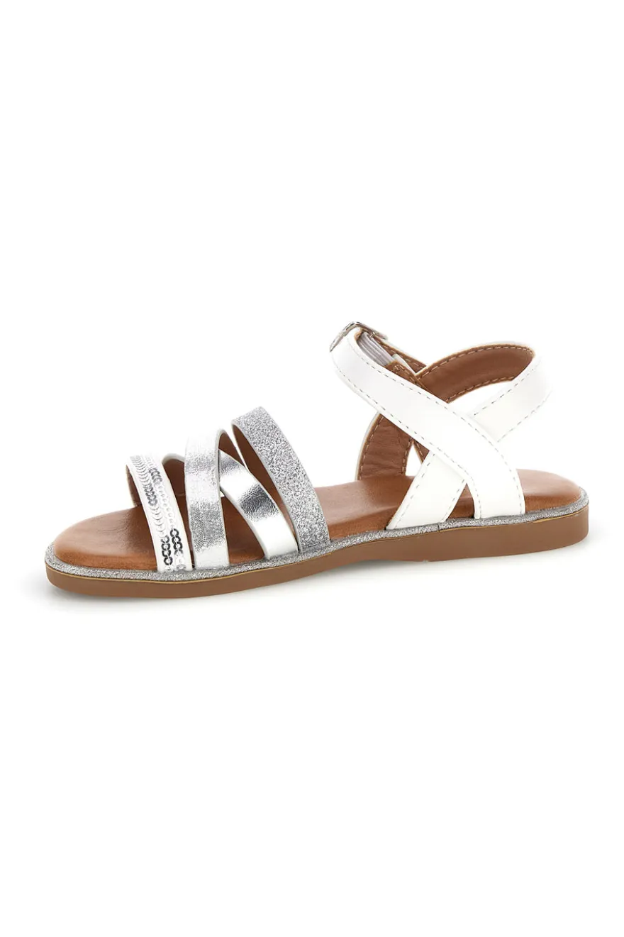 Silberne weiße Sandalen mit verstellbarer Schnalle Pitt Kinder 392633S