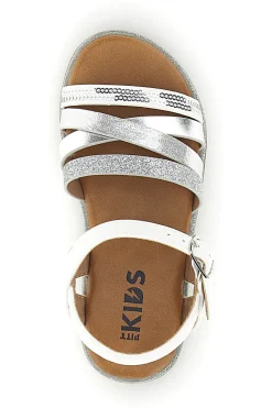 Silberne weiße Sandalen mit verstellbarer Schnalle Pitt Kinder 392633S