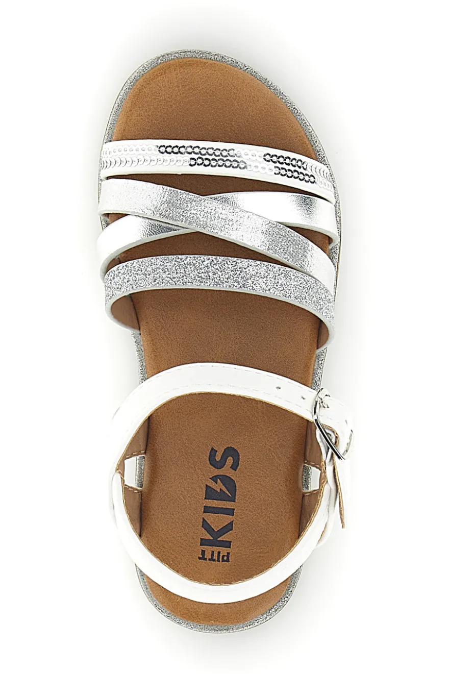 Silberne weiße Sandalen mit verstellbarer Schnalle Pitt Kinder 392633S