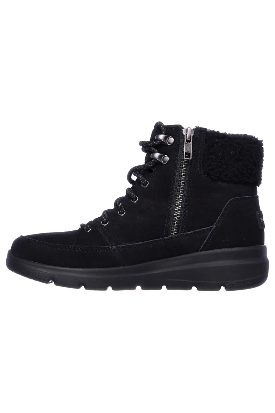 Skechers – Glacial Ultra Woodlands – Schwarze Wildleder-Stiefeletten mit Sherpa-Futter