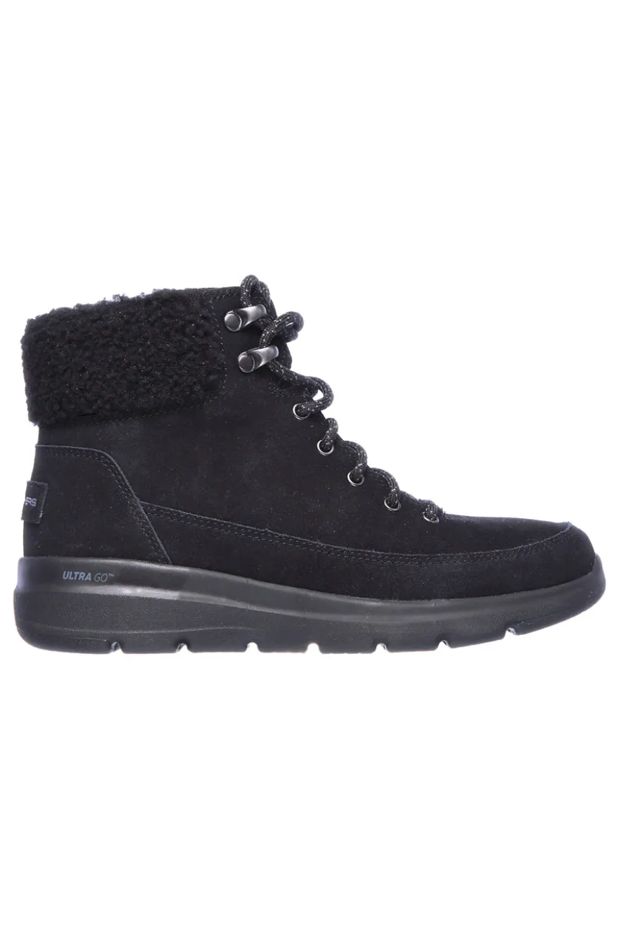 Skechers – Glacial Ultra Woodlands – Schwarze Wildleder-Stiefeletten mit Sherpa-Futter
