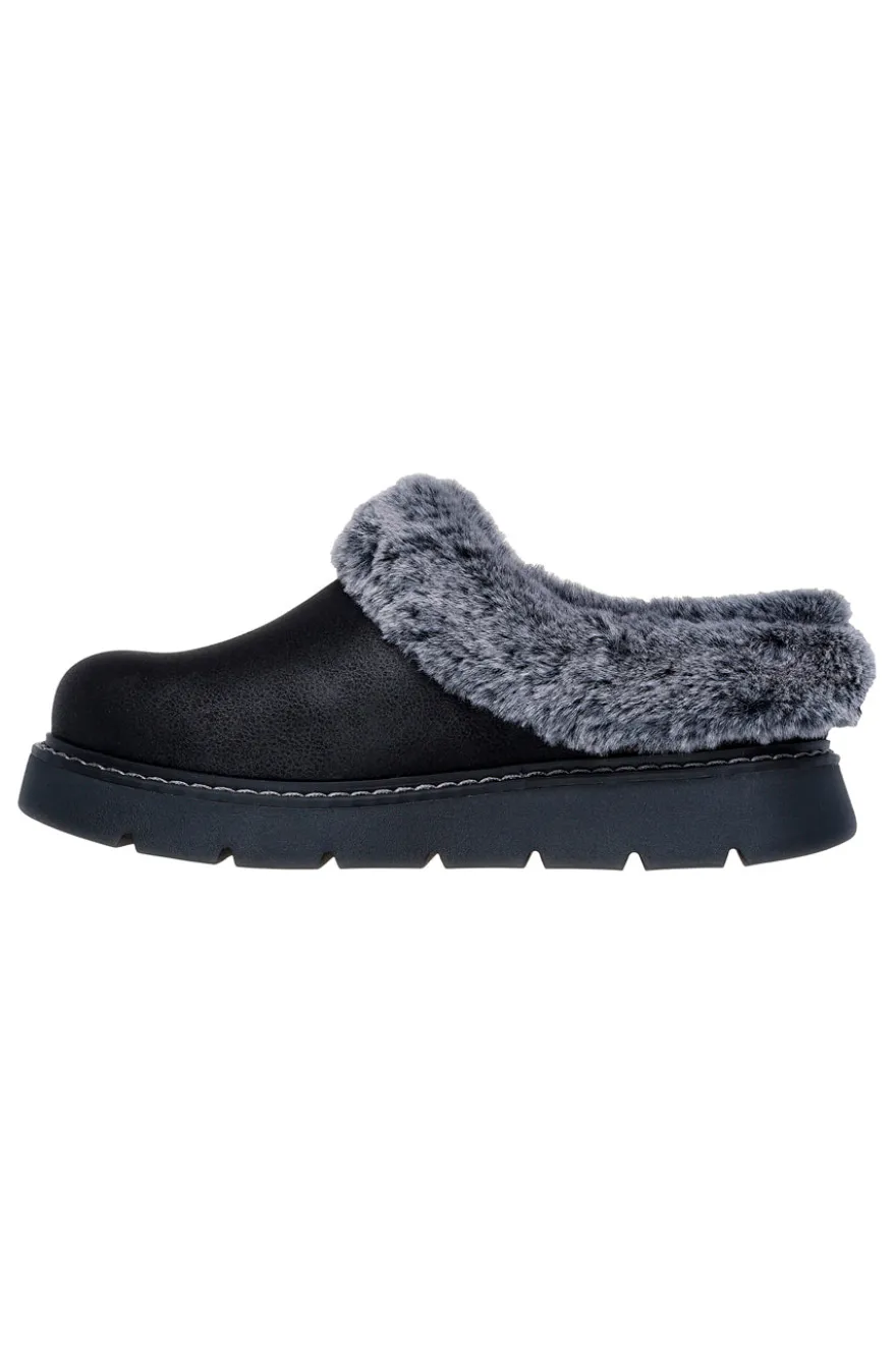 Skechers – Keepsakes Lite Cozy Blend – Pantoletten mit schwarzem Kunstfellfutter