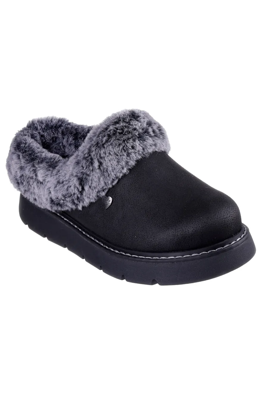 Skechers – Keepsakes Lite Cozy Blend – Pantoletten mit schwarzem Kunstfellfutter