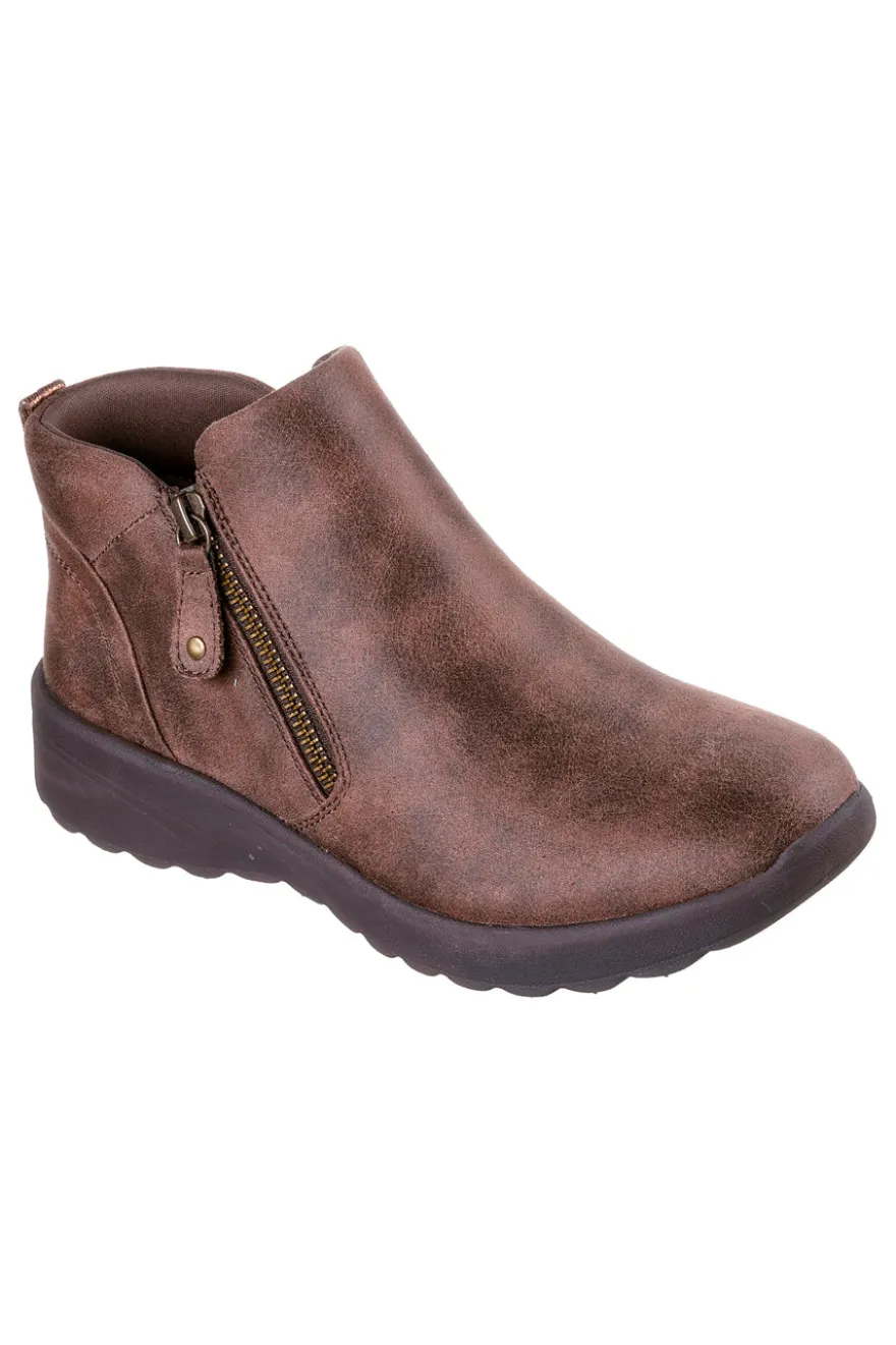 Skechers – Lovely Vibe – Fall In Bloom – Braune Memory Foam-Stiefeletten mit Reißverschluss
