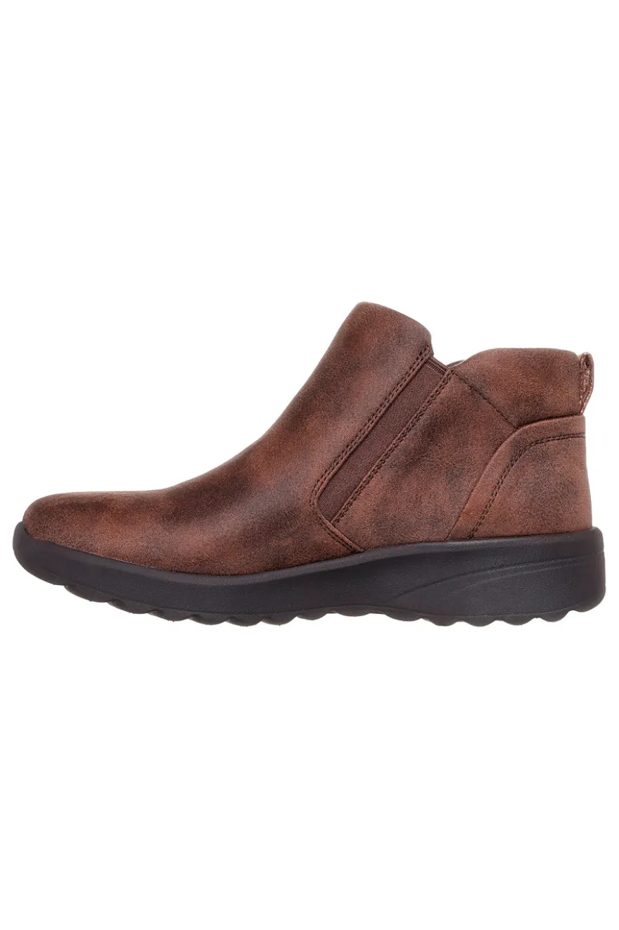 Skechers – Lovely Vibe – Fall In Bloom – Braune Memory Foam-Stiefeletten mit Reißverschluss