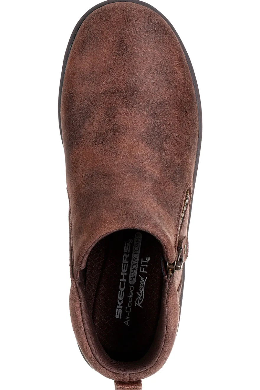 Skechers – Lovely Vibe – Fall In Bloom – Braune Memory Foam-Stiefeletten mit Reißverschluss
