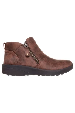 Skechers – Lovely Vibe – Fall In Bloom – Braune Memory Foam-Stiefeletten mit Reißverschluss