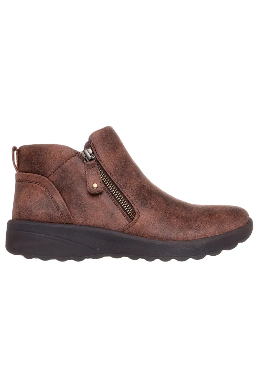 Skechers – Lovely Vibe – Fall In Bloom – Braune Memory Foam-Stiefeletten mit Reißverschluss