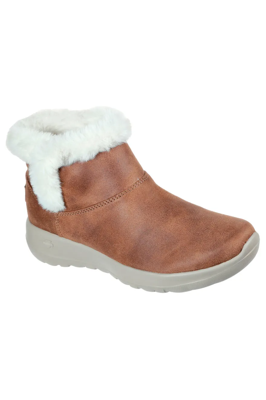Skechers – On-the-GO – Joy Endeavor – Braune Stiefeletten mit Kunstpelzbesatz