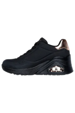 Skechers – Uno Wedge Hi Steps – Schwarze Keilsneaker mit goldenen Details