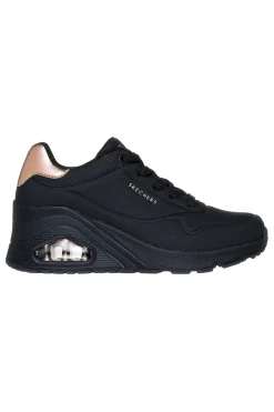 Skechers – Uno Wedge Hi Steps – Schwarze Keilsneaker mit goldenen Details