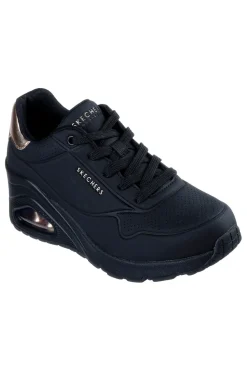 Skechers – Uno Wedge Hi Steps – Schwarze Keilsneaker mit goldenen Details