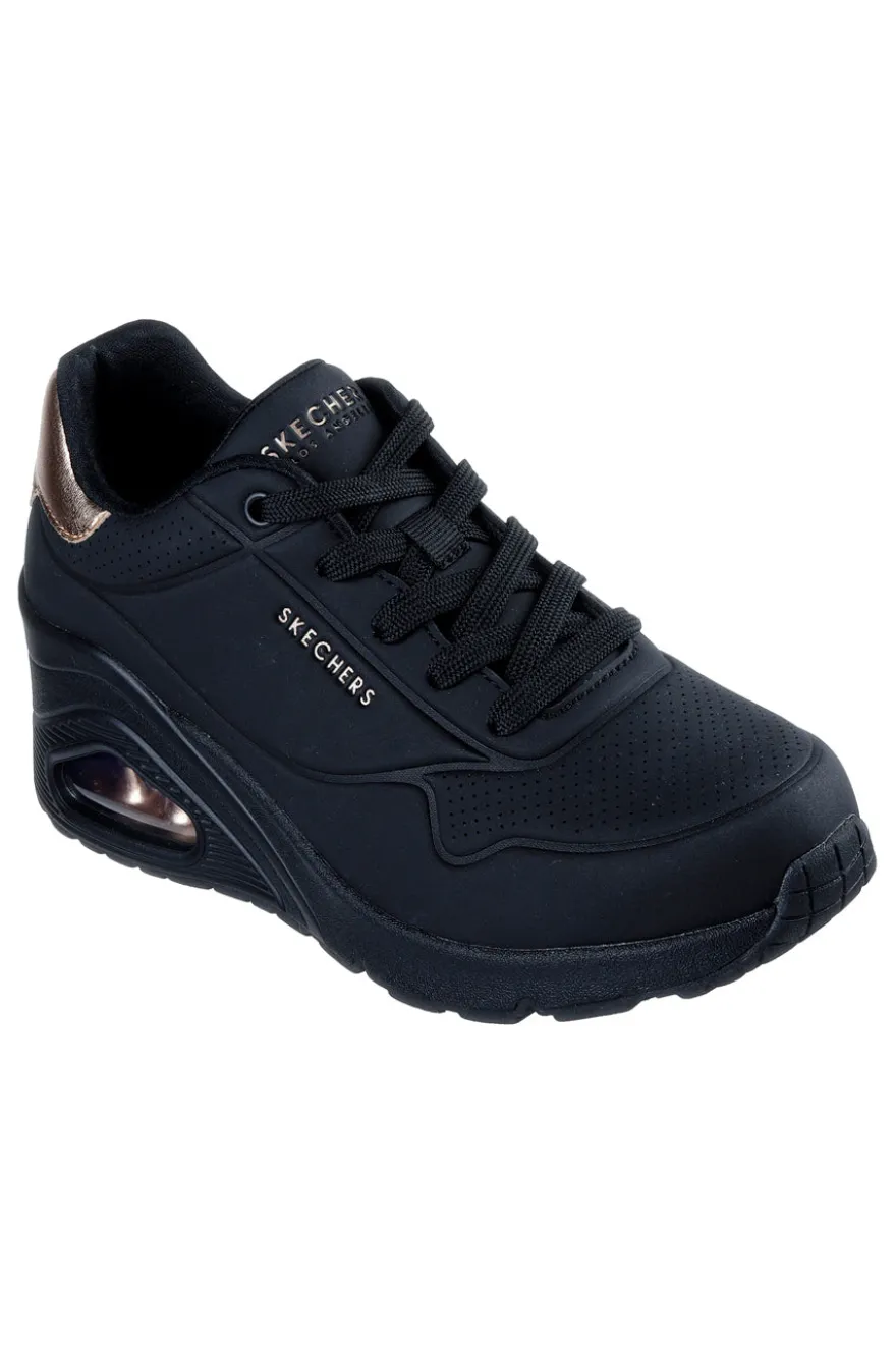 Skechers – Uno Wedge Hi Steps – Schwarze Keilsneaker mit goldenen Details
