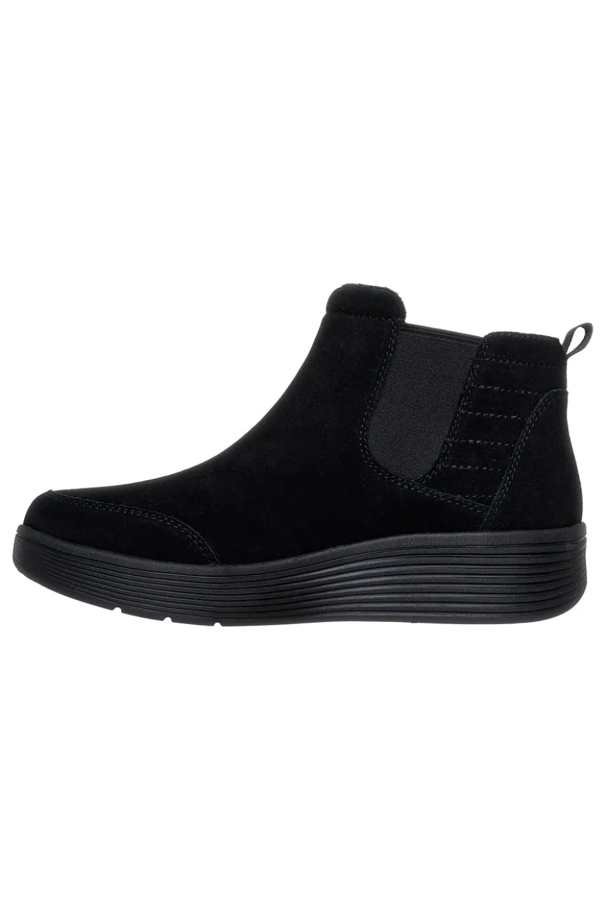 Skechers Laguna Harvest Moons Chelsea Boots aus schwarzem Leder mit Arch Fit Innensohle