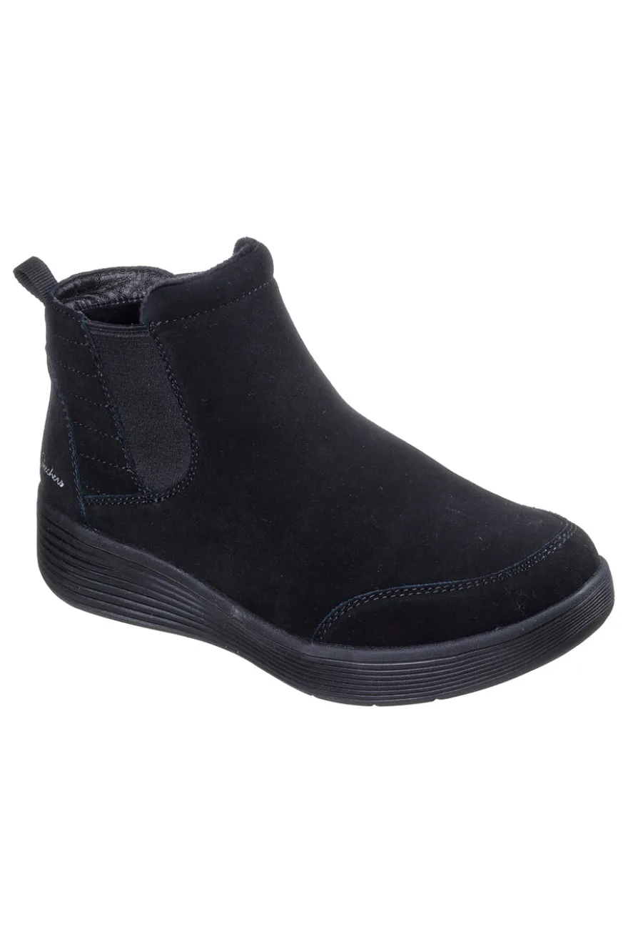Skechers Laguna Harvest Moons Chelsea Boots aus schwarzem Leder mit Arch Fit Innensohle