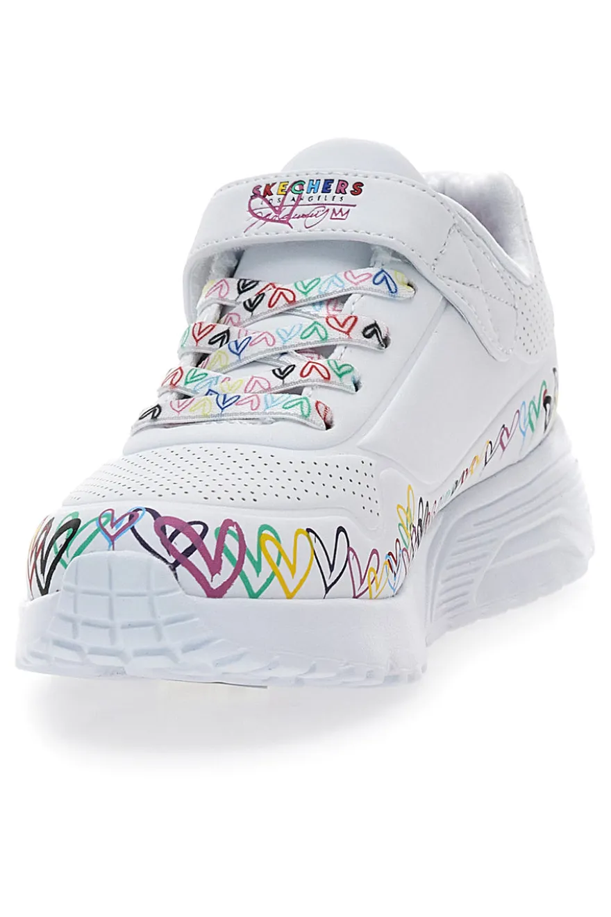 Skechers Uno Lite Weiße Sneakers mit Herzen und Memory Foam - Heart Craze