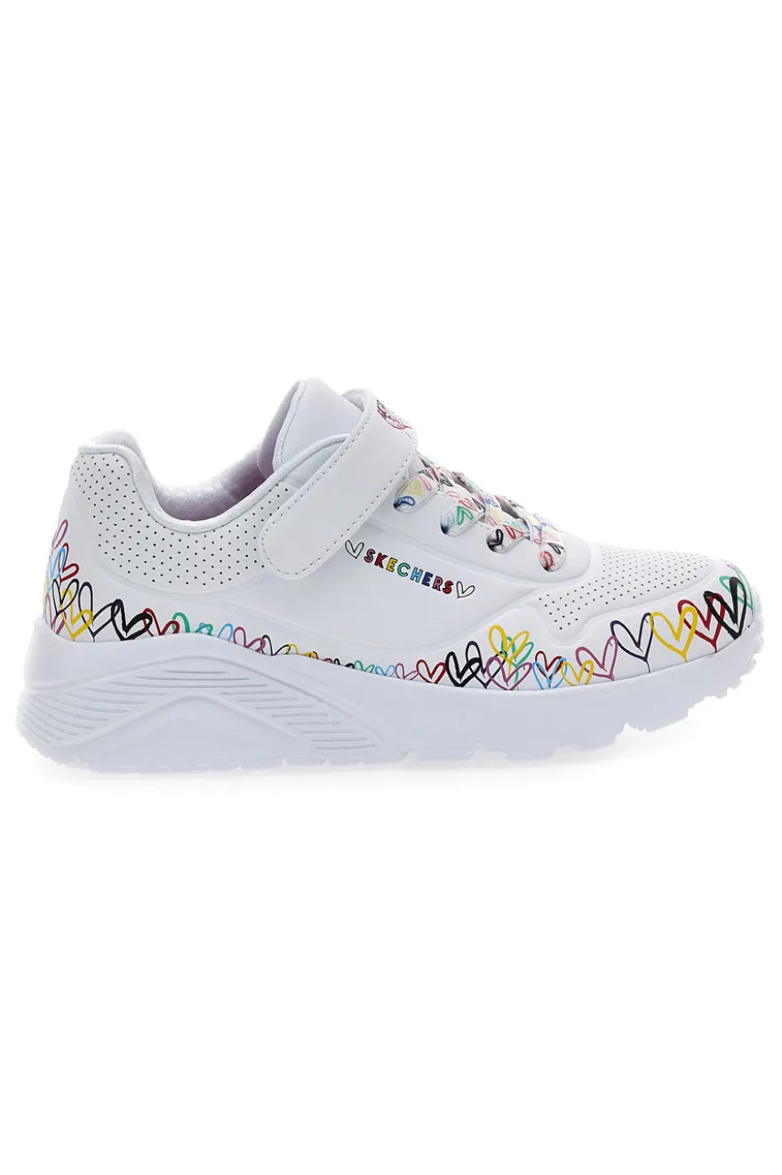 Skechers Uno Lite Weiße Sneakers mit Herzen und Memory Foam - Heart Craze