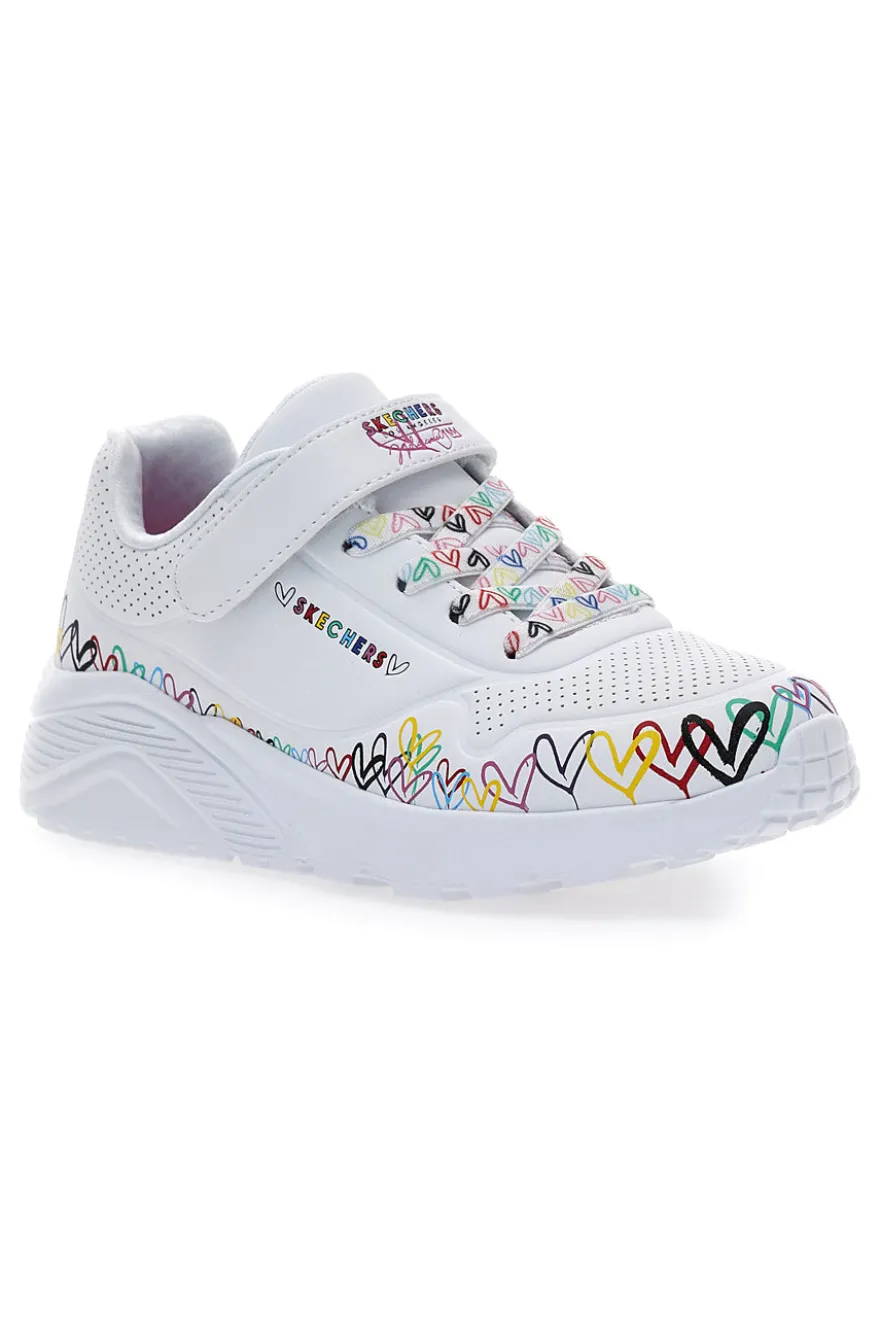 Skechers Uno Lite Weiße Sneakers mit Herzen und Memory Foam - Heart Craze