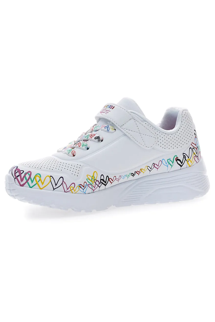 Skechers Uno Lite Weiße Sneakers mit Herzen und Memory Foam - Heart Craze
