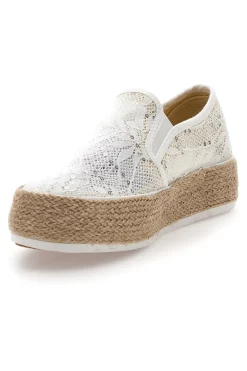 Slip-on bianche in crochet con suola in corda Energy E129