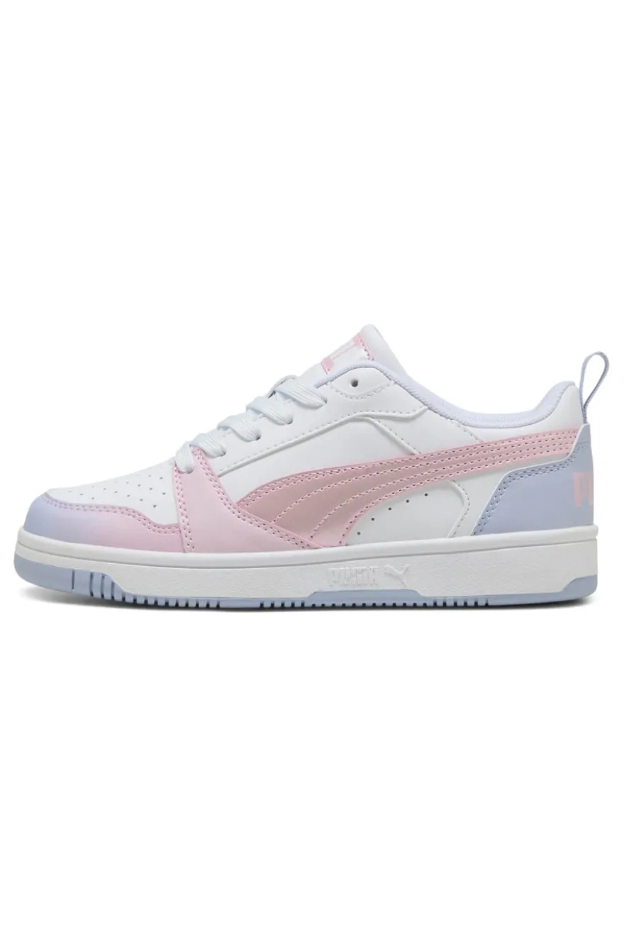 Snaakers Bianche e Dettagli Rosa e Lilla Puma Rebound V6 Lo Blurry Dreams Jr