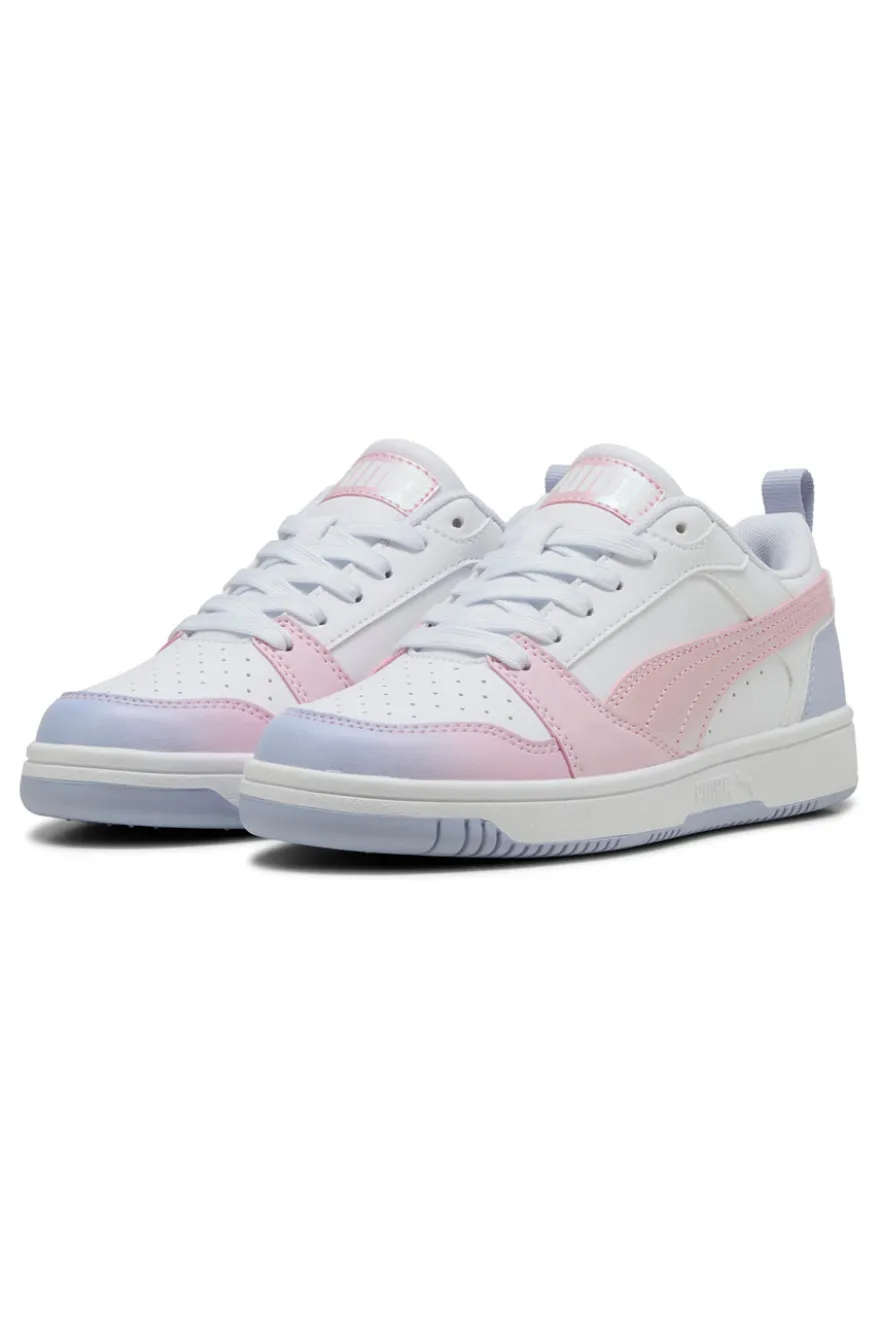 Snaakers Bianche e Dettagli Rosa e Lilla Puma Rebound V6 Lo Blurry Dreams Jr