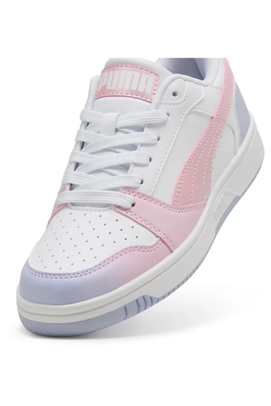 Snaakers Bianche e Dettagli Rosa e Lilla Puma Rebound V6 Lo Blurry Dreams Jr