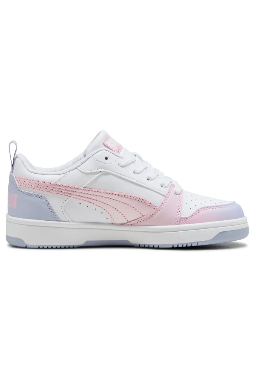 Snaakers Bianche e Dettagli Rosa e Lilla Puma Rebound V6 Lo Blurry Dreams Jr