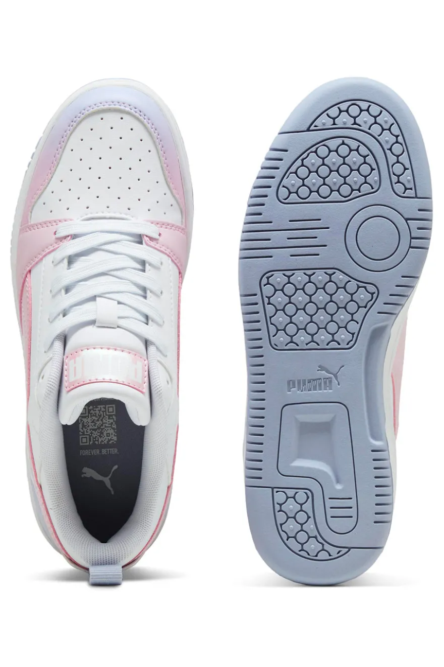 Snaakers Bianche e Dettagli Rosa e Lilla Puma Rebound V6 Lo Blurry Dreams Jr