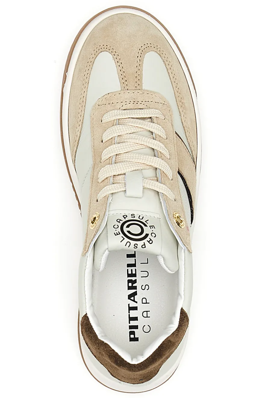 Sneaker beige in vera pelle con inserti bronzo Pittarello Capsule Grace