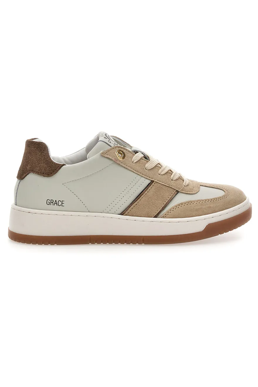 Sneaker beige in vera pelle con inserti bronzo Pittarello Capsule Grace