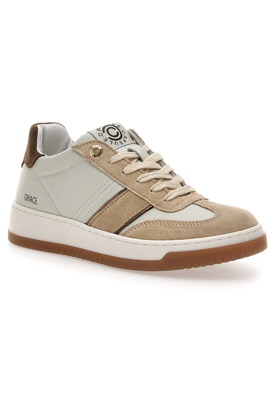 Sneaker beige in vera pelle con inserti bronzo Pittarello Capsule Grace