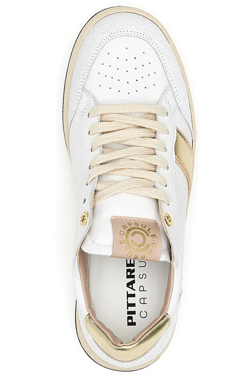 Sneaker bianca in vera pelle con dettagli oro Pittarello Capsule Kelly