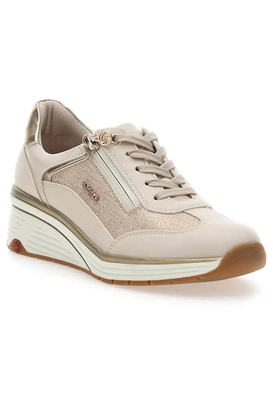 Sneaker da donna beige con zeppa e inserti metallizzati Relife 67172670501