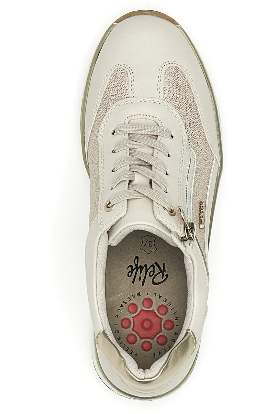 Sneaker da donna beige con zeppa e inserti metallizzati Relife 67172670501
