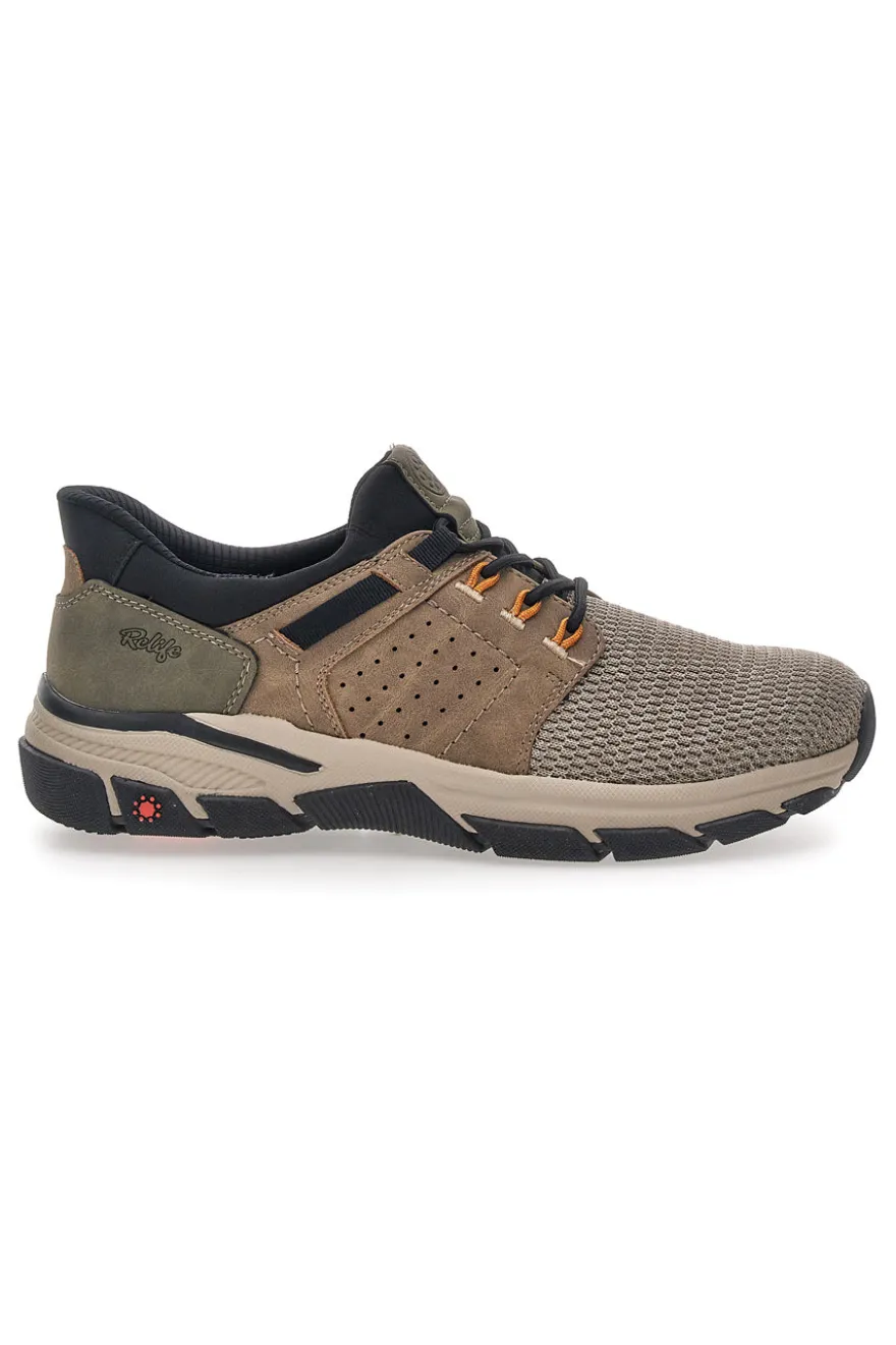Sneaker da uomo beige e verde con inserti tecnici Relife 68882672301E