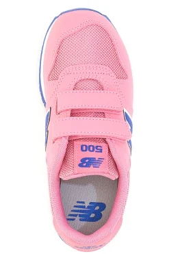 Sneaker rosa con doppio strappo e logo blu New Balance 500