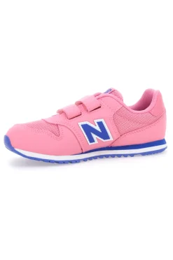 Sneaker rosa con doppio strappo e logo blu New Balance 500