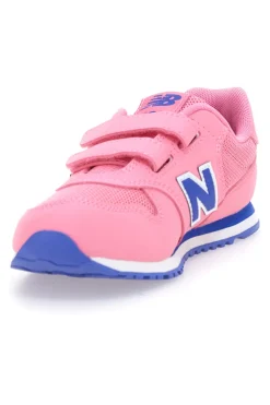 Sneaker rosa con doppio strappo e logo blu New Balance 500