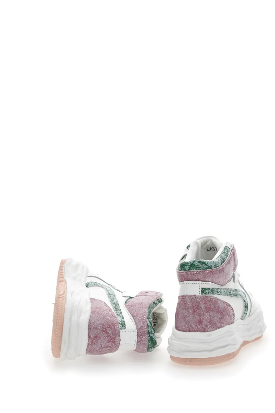 Sneakers alta Grazie 3150 Bianca Verde Rosa